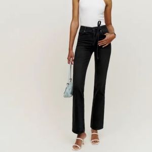 Reformation The Rossi Belted High Wasted Bootcut Black Jeans w/ Comfort Stretch